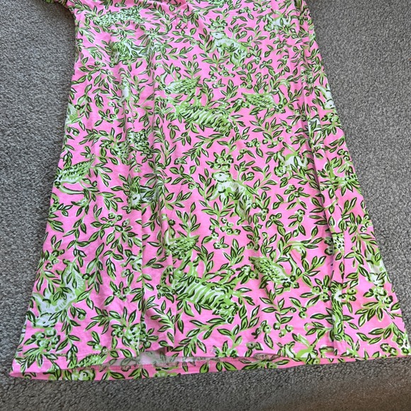 Lilly Pulitzer Dress Womens Small Pink Green Tiger Floral Pima Cotton Mini - Picture 2 of 12